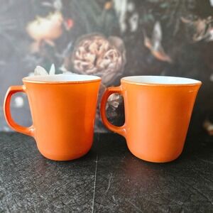 Vintage‎ Pyrex Milk Glass Burnt Orange D Handle Coffee Mug SET OF TWO